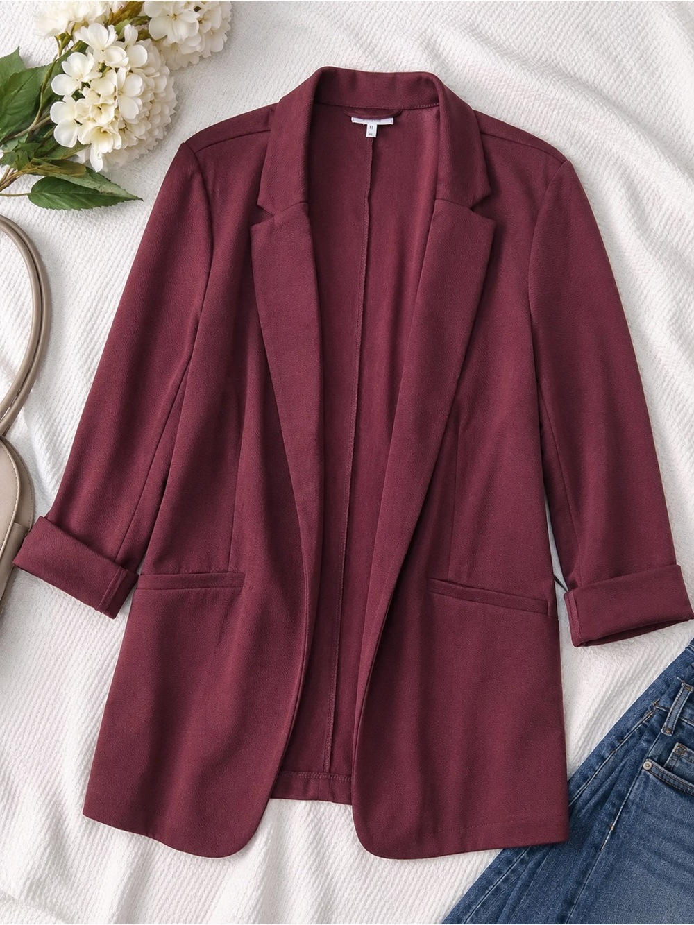 Maurices Versa Open Front Blazer XL Burgundy 3/4 Sleeve Career Office Jacket